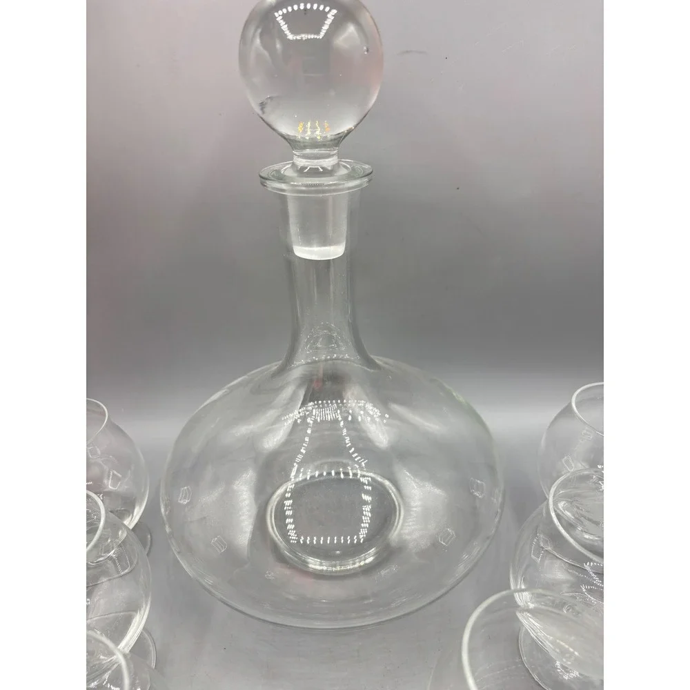 Vtg Etched Crystal Nautical Clipper Ship Decanter Set 6 Glasses Barware‎